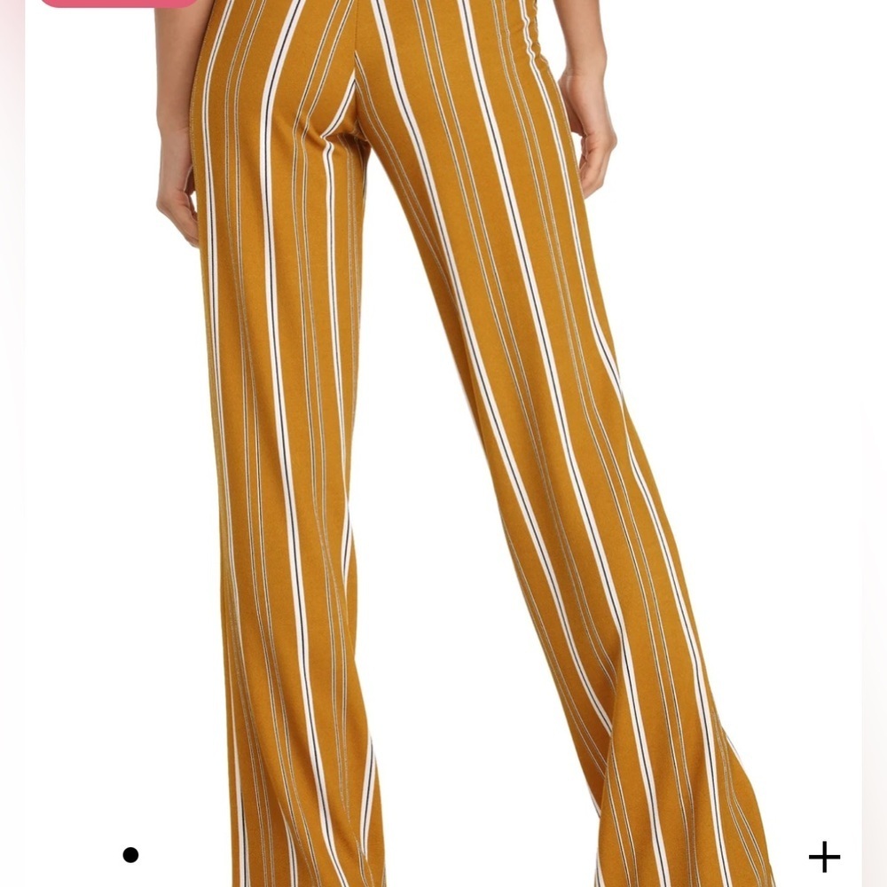 NWT Windsor Striped Mustard/White Striped Wide-Leg Pants - Picture 2 of 7